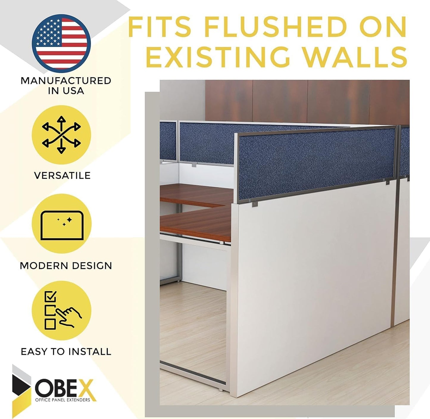 OBEX Acoustical Cubicle Privacy Screen Extender Desk Panel & Office Divider, Add Separation & Block Noise, 12" x 72", Overcast