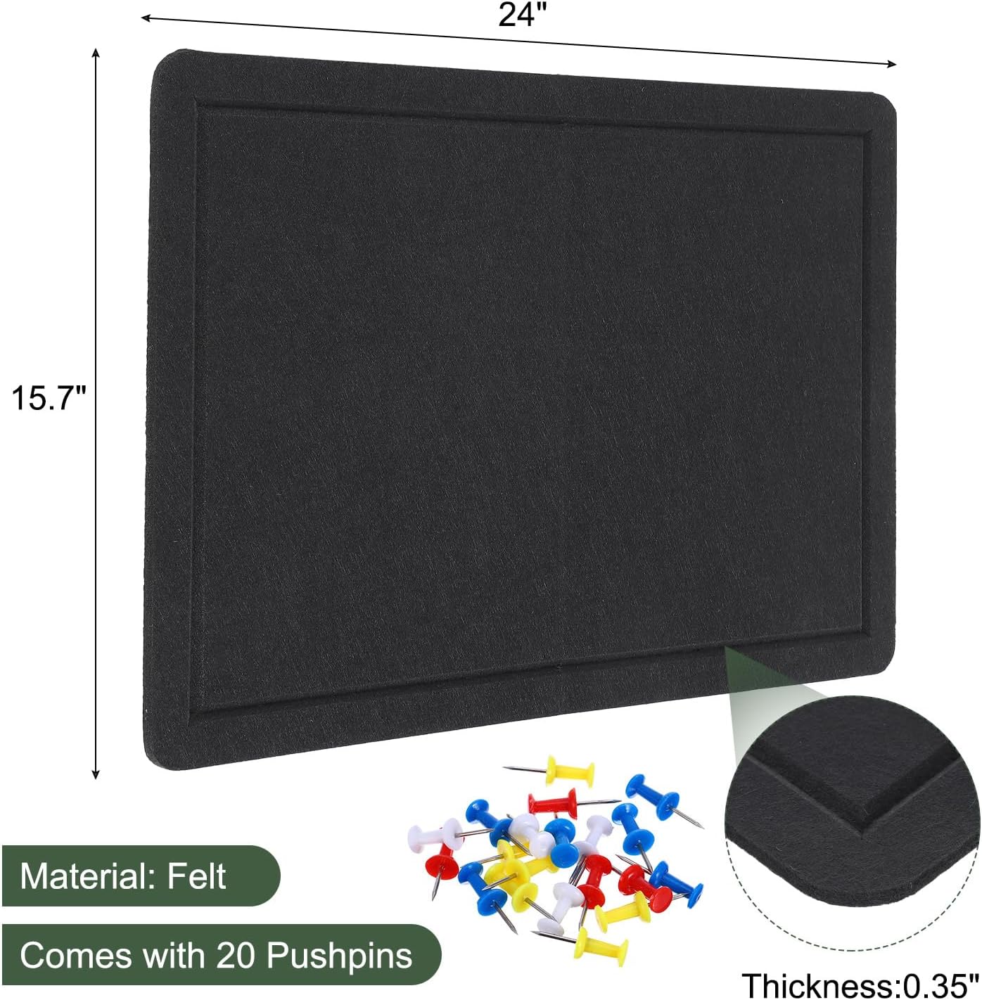YOKIVE Felt Bulletin Board, 24 x 15.7 -Inch Foldable Decorative Pin Board Self Adhesive Felt Cork Board with 20 Pushpins, Great for Wall, Photo Display, Paste Note, Schedule(Black)