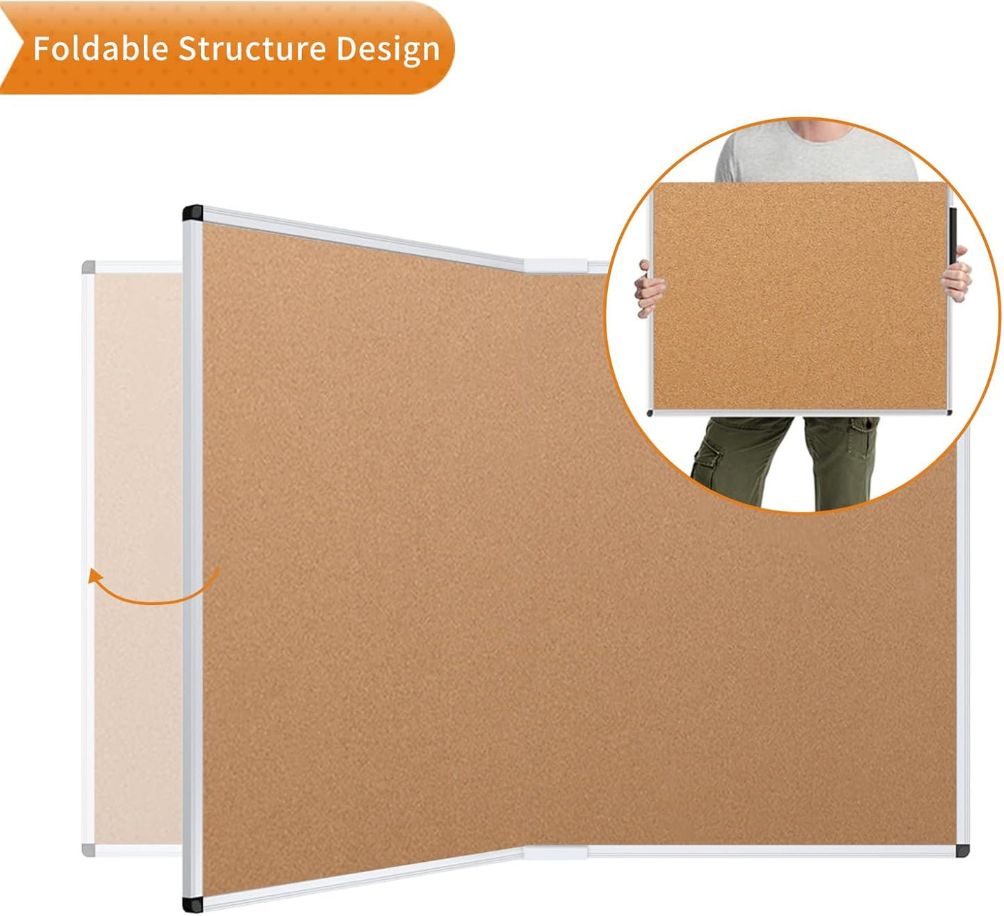 VIZ-PRO Cork Bulletin Board/Foldable Noticeboard, 36 X 24 Inches, Silver Aluminium Frame