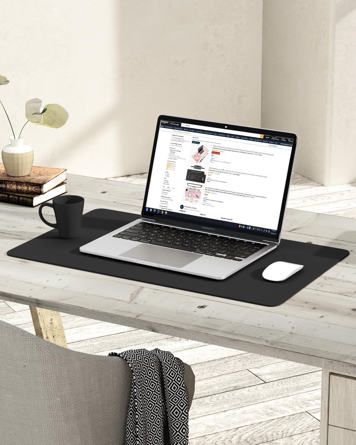 YSAGi Non-Slip Leather Desk Pad, Waterproof Laptop Computer Desk Keyboard Mat, Table Protector Blotter Mat, Large Mouse Pad for Office/Work/Home/Decor(Black, 23.6" x 13.7")