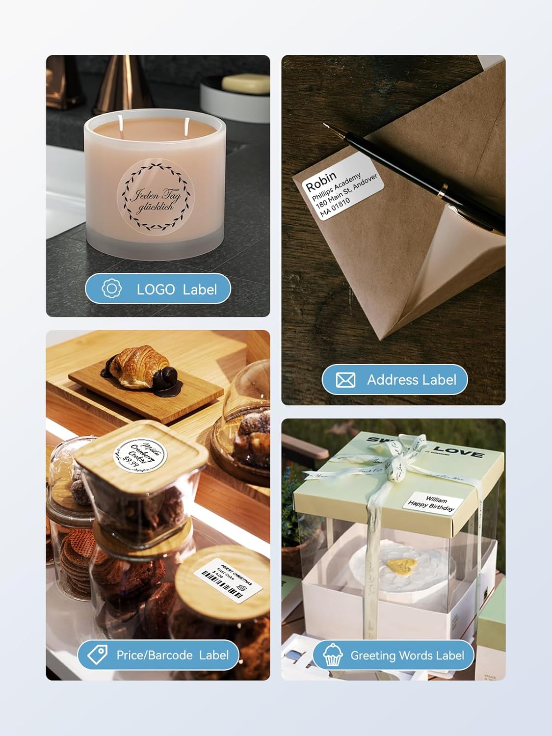 NIIMBOT Label Maker Machine with Tape, B1 Bluetooth Label Printer, 2 Inch Large Waterproof Label, Inkless Thermal Label Maker for Kids School Items, Classroom Teacher, Light Blue