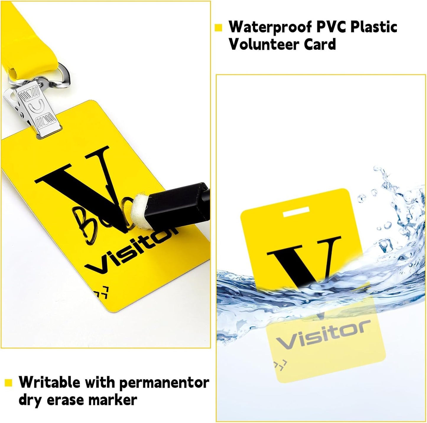 PerKoop 25 Pack Visitor Badge Lanyards Volunteer Badge Holder with Clips ID Card Holder with PVC Pass Card Reusable Breakaway Lanyards for Company Exhibition Guest Visitor (Yellow)