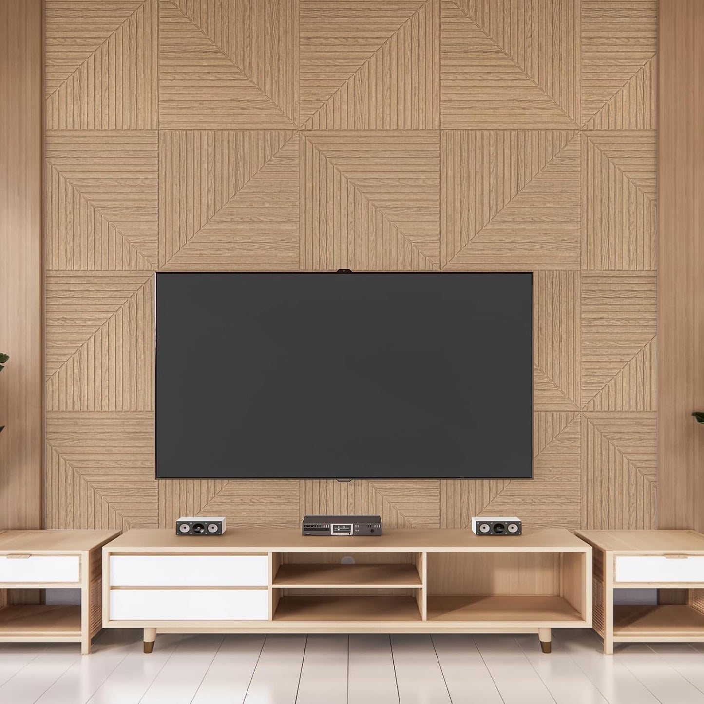 Art3d 6-Pack Self-Adhesive Acoustic Wall Panels for Home Décor, 24 x 24 Inch Soundproofing Panels for Office Studio Bedroom - High Noise Absorption Polyester Fiber, Wood Grain Airbrush