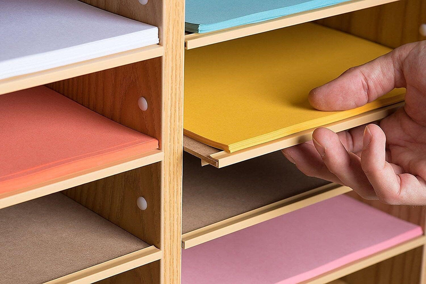 AdirOffice Wooden Adjustable Literature Organizer, 12 Compartment Office Mailbox, or Classroom Literature Organizer, Medium Oak