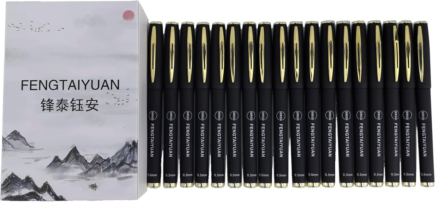 Fengtaiyuan Gel Ink Roller Ball Pens, Black Ink, Extra Fine 0.5mm, Comfortable Grip, Easy Hold, Writting Pens, Smooth, 18 Count (Black-0.5mm-P18SS)