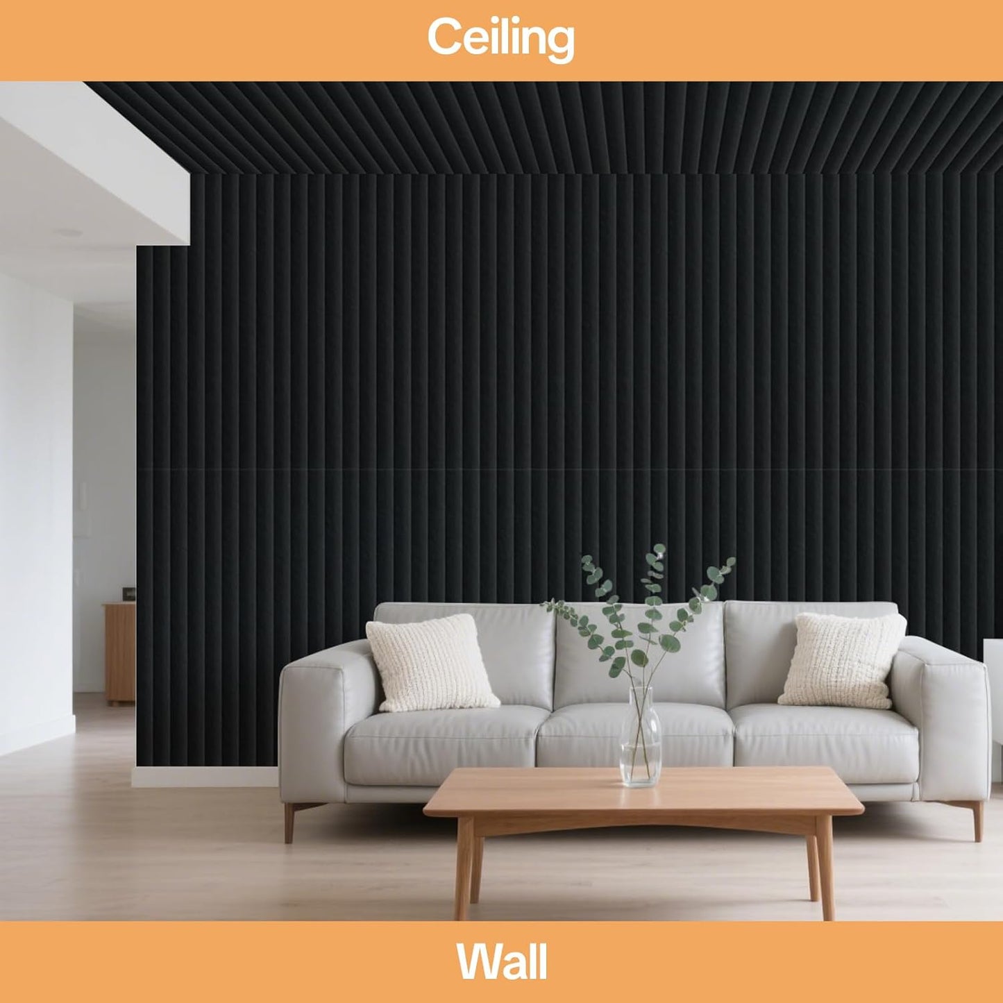6 Pack Acoustic Panels 3D Wave Sound Proof Foam for Walls, 47.2"x11.8" Self-Adhesive Sound Absorbing Panels for Noise Reduction in Home Office & Studio, Decorative Wall Tiles (Black)