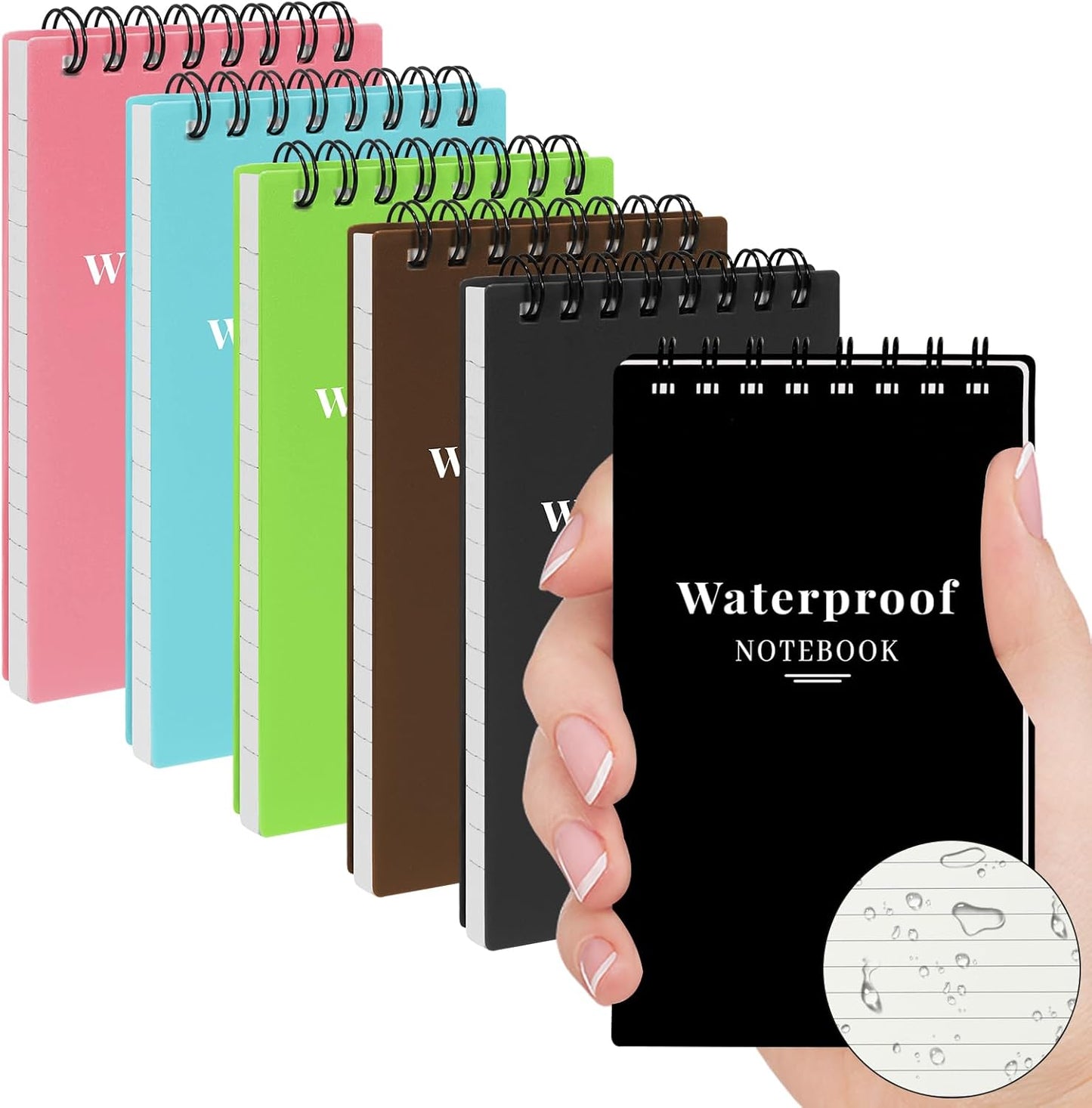 6 Pack Waterproof Pocket Notebooks, 3x5 Small Notepads, Mini Top Spiral Notebook, Lined College Ruled Paper, Tiny Memo Pads for Home, Office, Work, School, or Travel