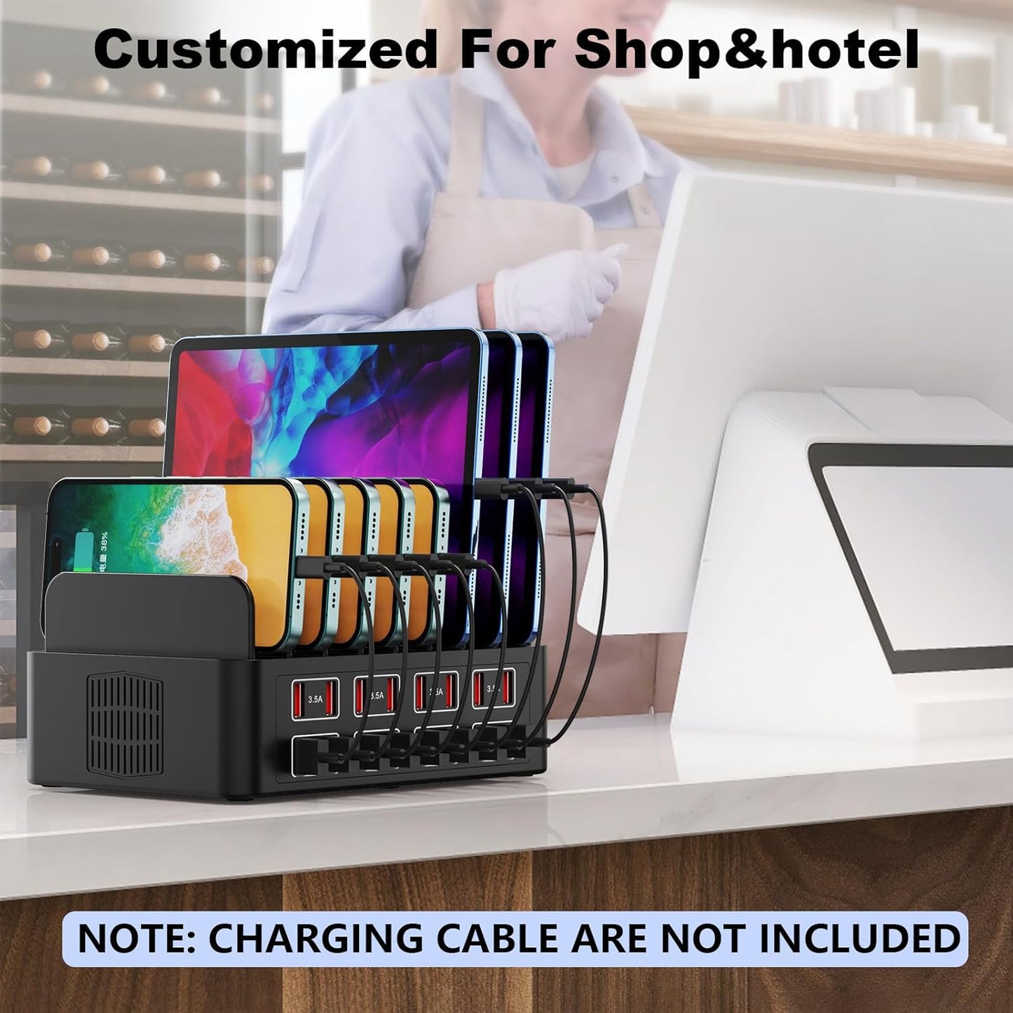Charging Station for Multiple Devices,Cinlinso 150W/35A 16 Port USB Charging Station,Multi Device Fast Charger Organizer Compatible with iPad,Tablet,Kindle Cell Phone and Other Electronic