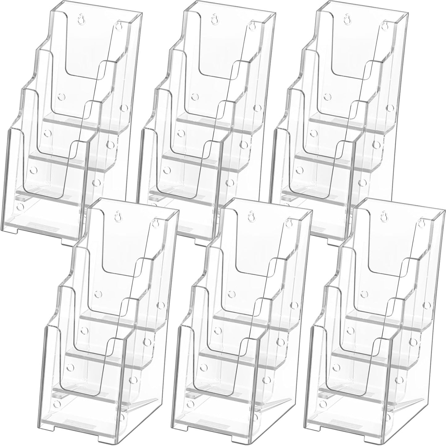 MaxGear Acrylic Brochure Holder, 4 Inch Wide 4 Tier Clear Literature Display Stand, Premium Plastic Pamphlet Holder, Multi-Pocket Wall Mount or Countertop Organizer for Office or Home, 6 Pack