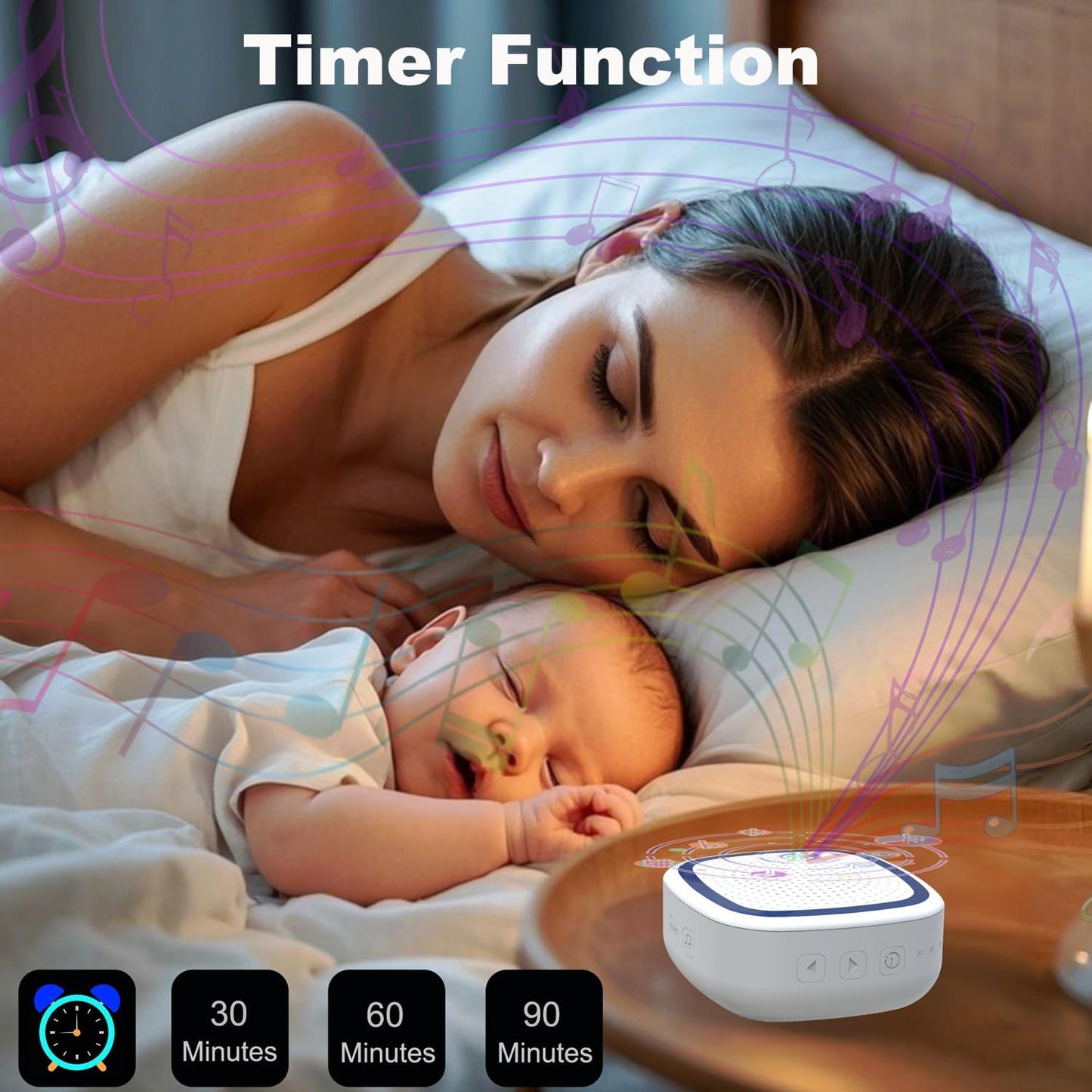 White Noise Machine,Wireless Connect Sound Machine with 36 Soothing Sounds, Sleep Machine for Adults Baby Kids，Memory Function,3 Timers,15 Volume Levels for Home, Office, Travel. (White-Blue, Small)