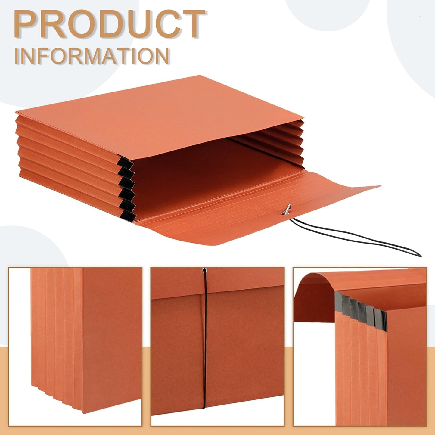 3 Packs Expanding File Pockets with Flap,Heavy Duty Expandable Folder Bag,Expanding File Folder, Elastic Cord Closure,Accordion File Organizer for Office,School,Home,Letter Size Kraft