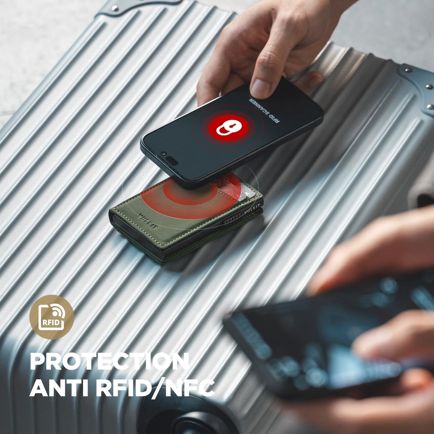 VULKIT Men's Wallet with ID Window Premium Leather Wallets RFID Blocking Minimalist Wallet Pop Up Card Holder Magnetic Closure