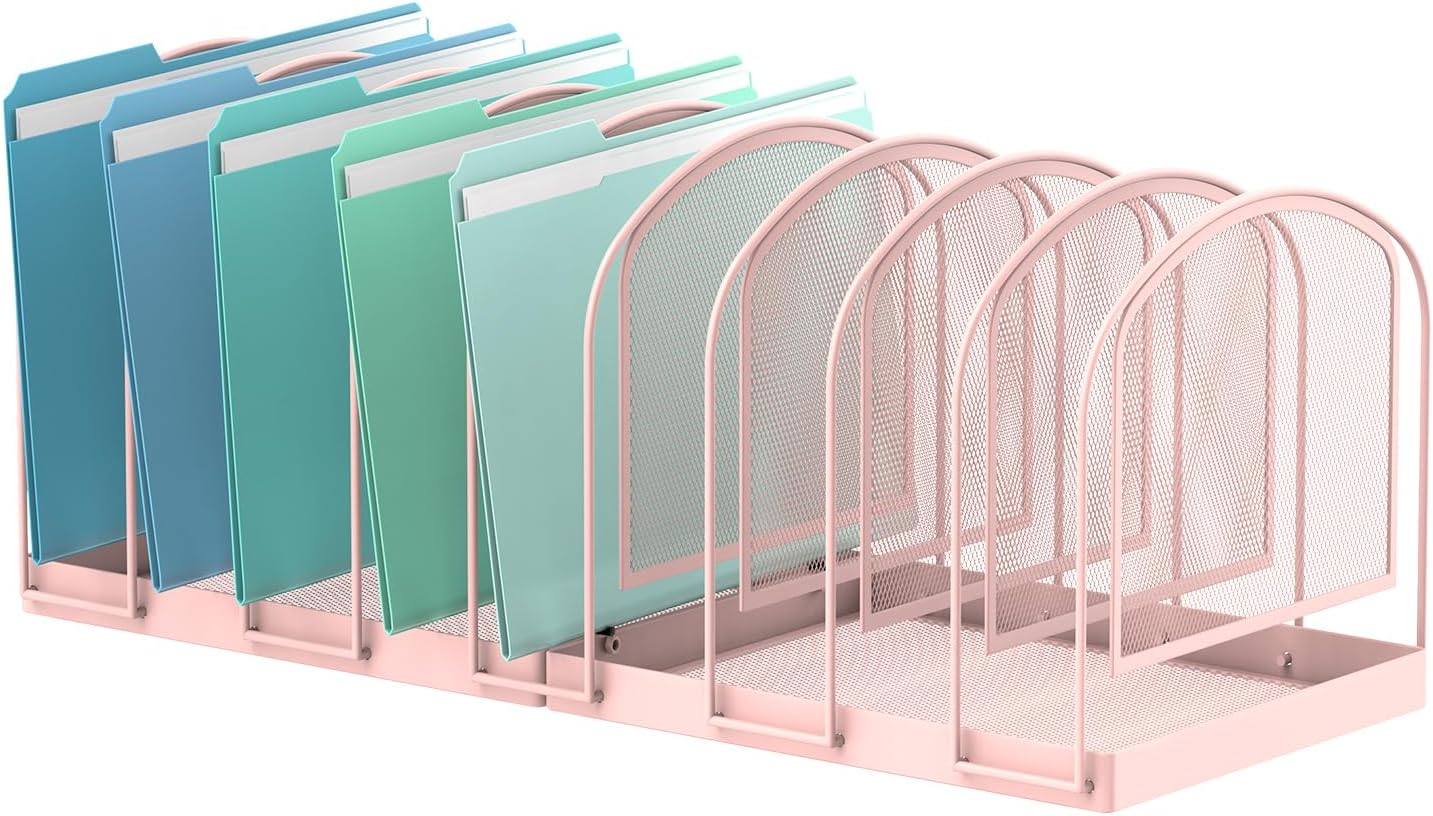 SUPEASY File Organizer 9-Section Mesh Desk Organizer, Upright File Organizer Desktop Organizer File Sorter, File Folder Holder for Office Supplies, Pink