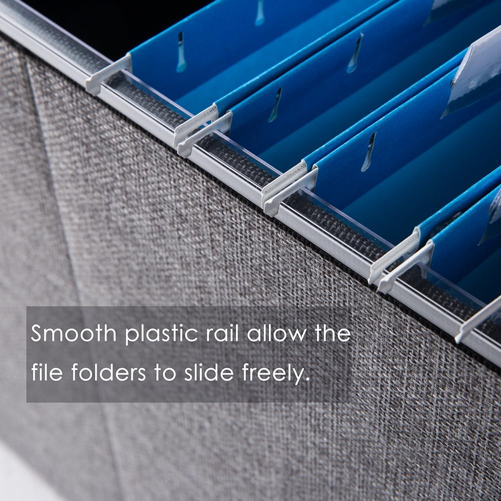 PRANDOM File Organizer Box - Set of 1 Collapsible Decorative Linen Filing Storage Hanging File Folders with Lids Office Cabinet Letter Size (15x12.2x10.75 inch)