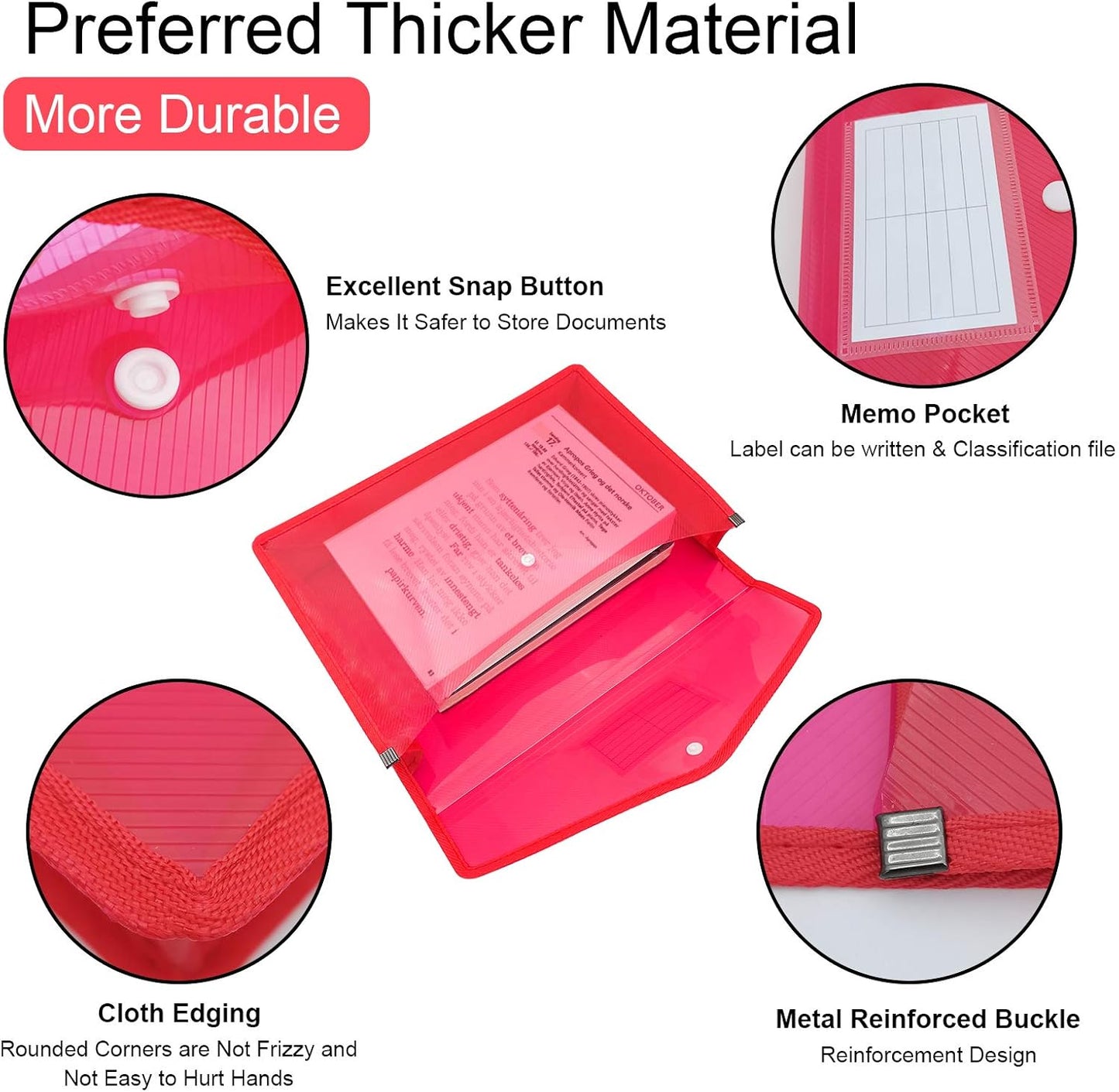 CHEPULA A4 Plastic File Folder Poly Envelope Expanding File Wallet Document Organizer with Snap Closure & Label Pocket Clear Colored Waterproof Accordion File Pouch for Office Home Storage