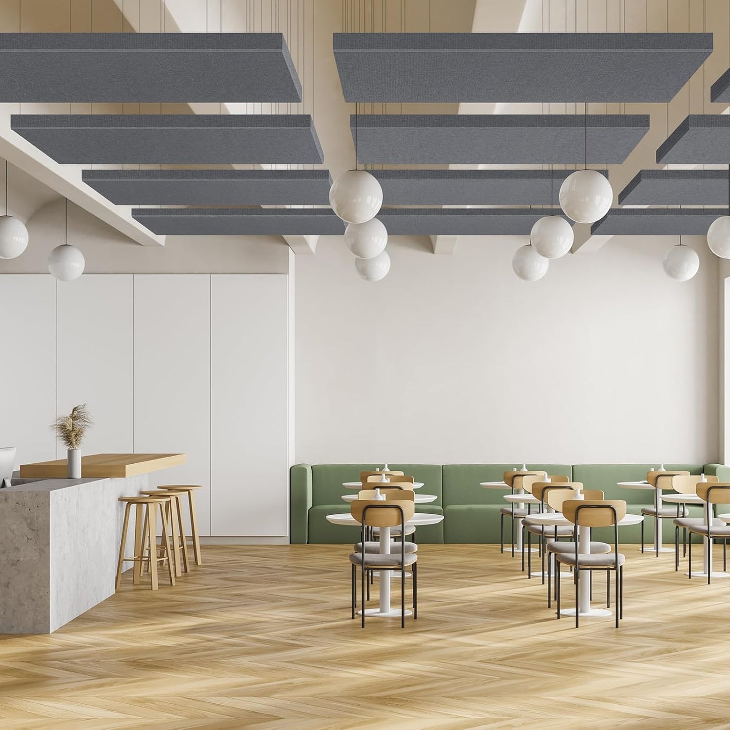 2” Thick Acoustic Panels with Hanging Brackets to the Wall, 2 PCS 47.2” x 11.8” Fiberglass Sound Absorbing Panels for Home Theater Church Office Wall or Ceiling, Medium Grey