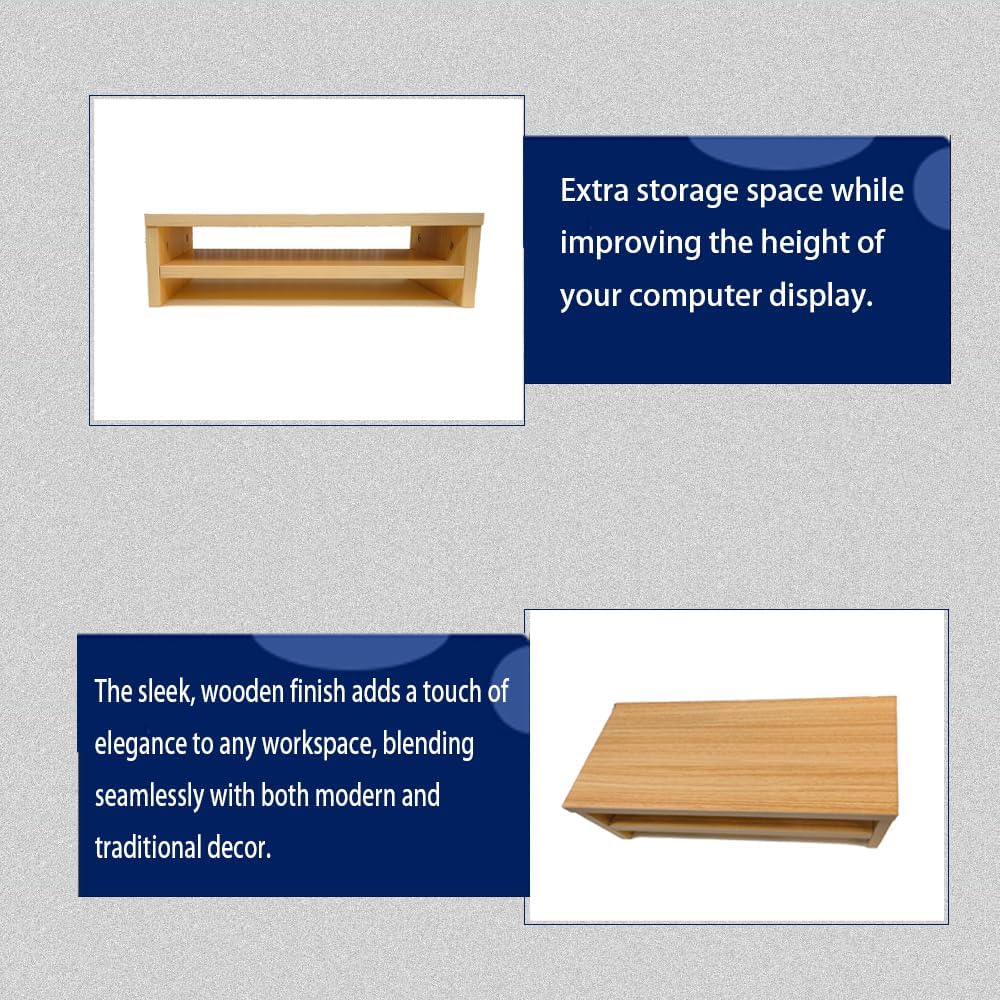 JZD Sturdy Computer Stand with Storage Shelves,Wood Monitor Stand for Desk