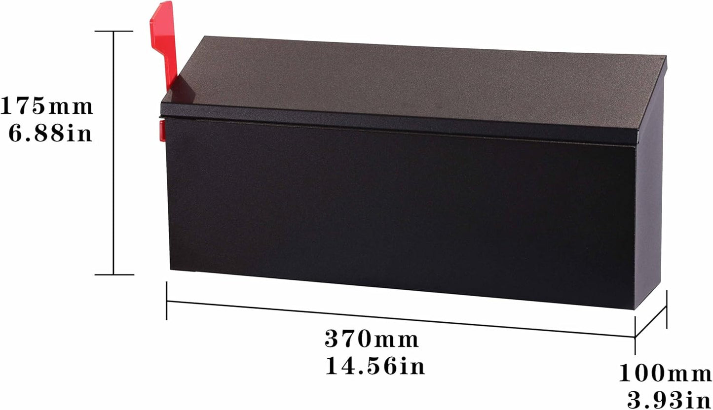 Black Wall-Mounted Mailbox - Security Wall Mailbox - Waterproof Iron Vertical Delivery Mail Box Outdoor