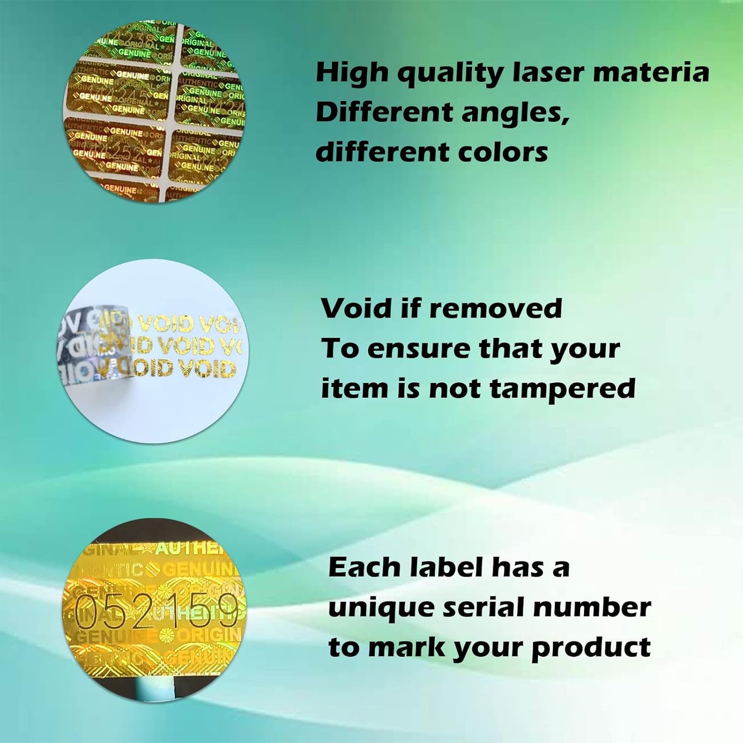GQYH Hologram Tamper Evident Stickers 280pcs - High Security Labels with Unique Serial Numbering (0.78x0.4inch, Gold)