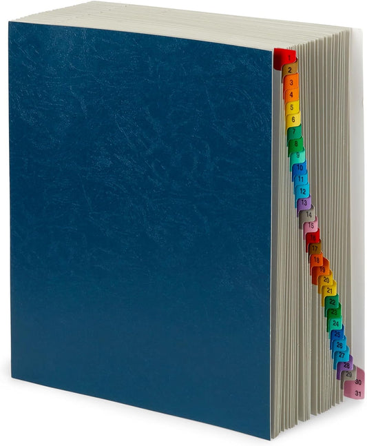 Blue Summit Expanding 1-31 Desk File Sorter, 31 Day Accordion File Organizer, Letter Size Document Sorter and Tickler Folder, Blue