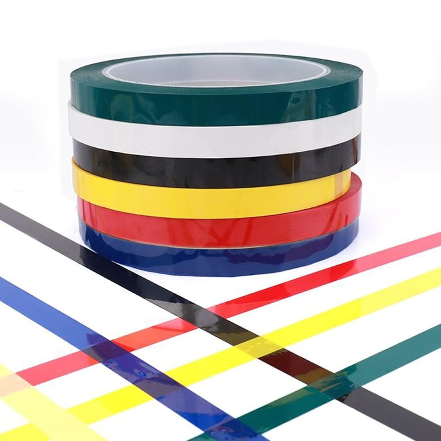 6 Pack 3mm 1/8 inch Width Graphic Tape Whiteboard Self Adhesive Chart Line Grid Marking Tapes Gridding Pinstripe Electrical Art Artist Tape, 108 feet feet Long Per Roll