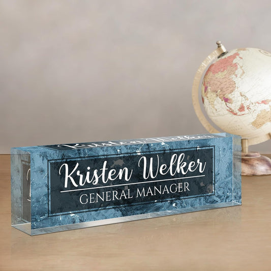 Gowellly Desk Name Plate Personalized - Custom Acrylic Name Plate for Desk - Enterprise Custom Logo/Text nameplates - Employee Appreciation Gifts (ice Blue)