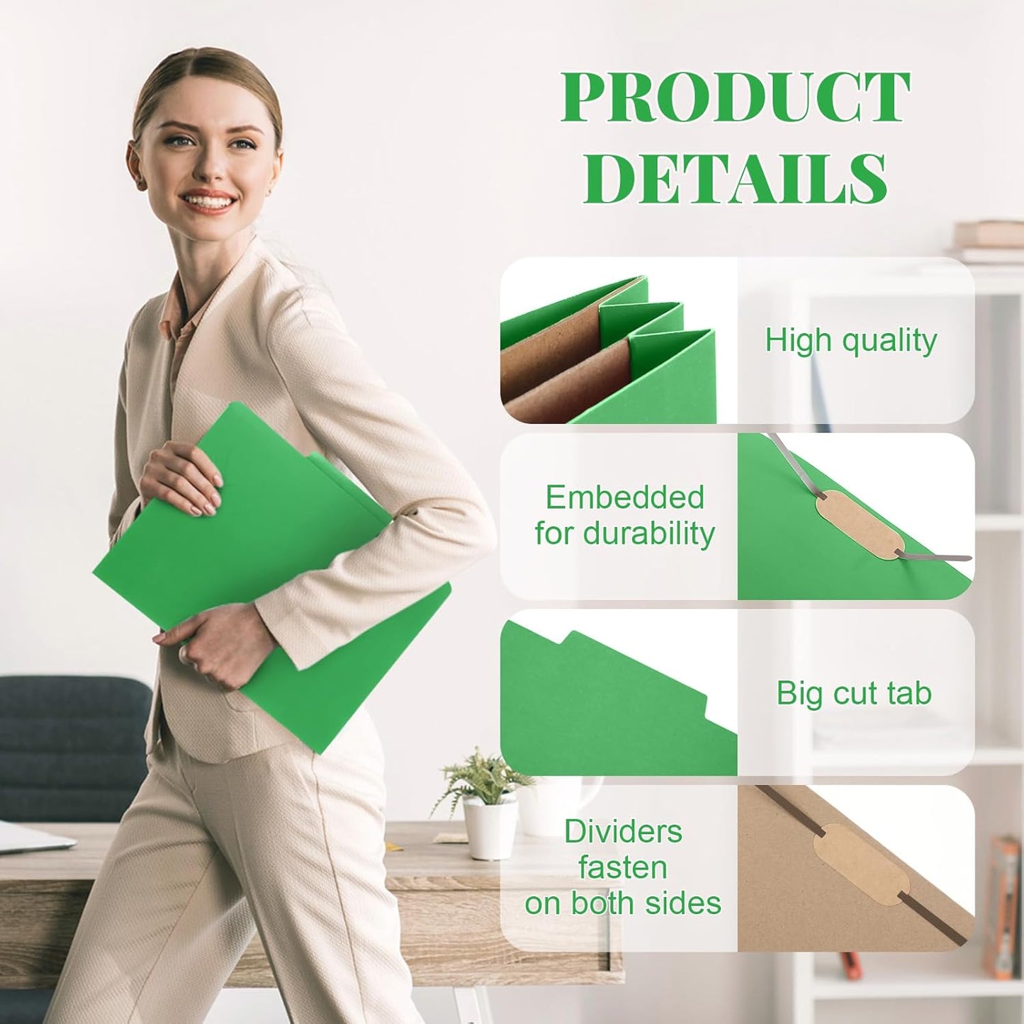 36 Pcs Classification Folders Letter Size, 2 Pocket Dividers Pressboard File Folder with Fasteners, Expanding File Organizer Bulk for Teachers, Clergy, Office, Church, Christmas (Green)