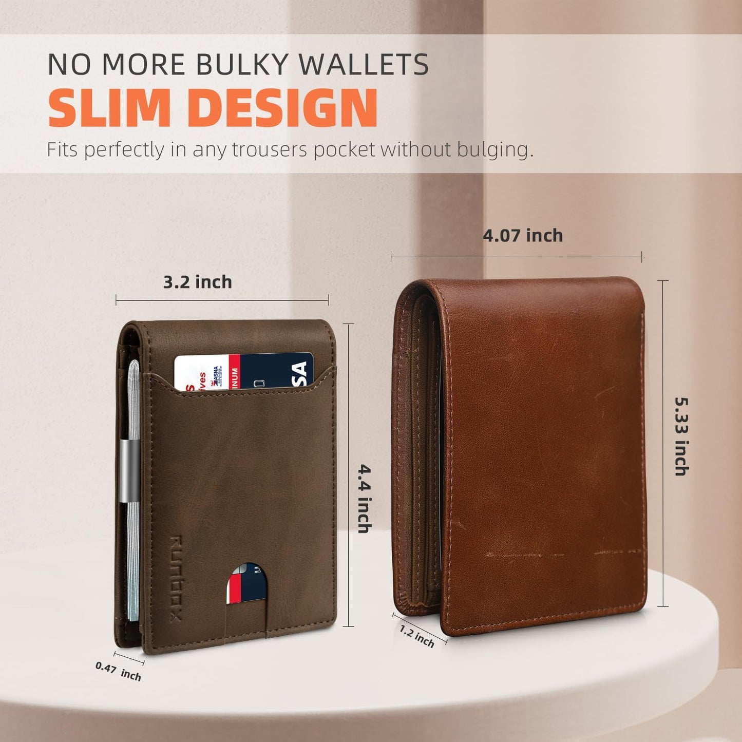 RUNBOX Slim Wallets for Men - Leather Money Clip Mens Wallet - RFID Blocking Front Pocket Bifold Wallet - Thin Credit Card Holder with Gift Box