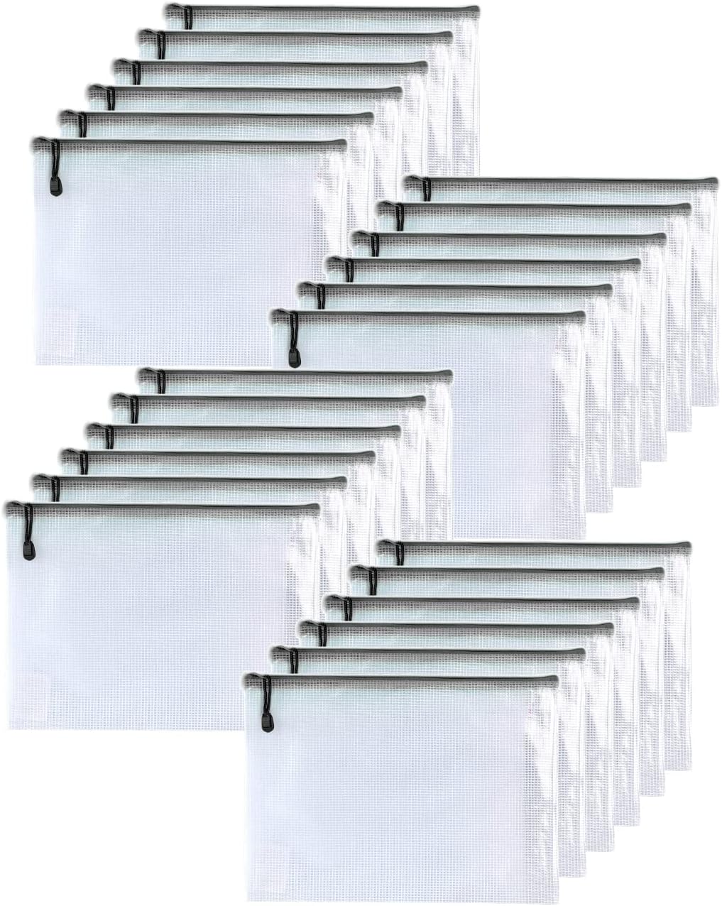 Oaimyy-24PCS-8 x 10" inches-Mesh Zipper Pouch, Plastic Zip File Folders Puzzle Bags for Organizing,for Office Supplies,Travel,Home Storage-Black