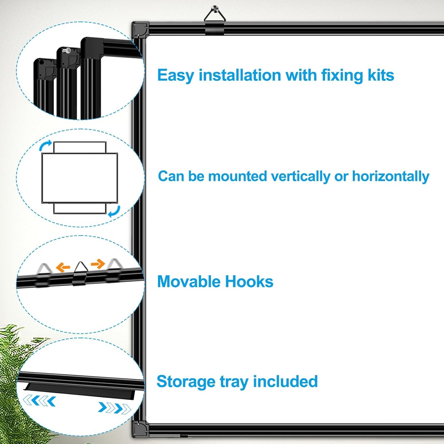 H-Qprobd 70"x40" White Board for Wall Large Magnetic Dry Erase Board with Black Aluminum Frame, Presentation Whiteboard Suitable for Home, Office, Classroom & Kitchen