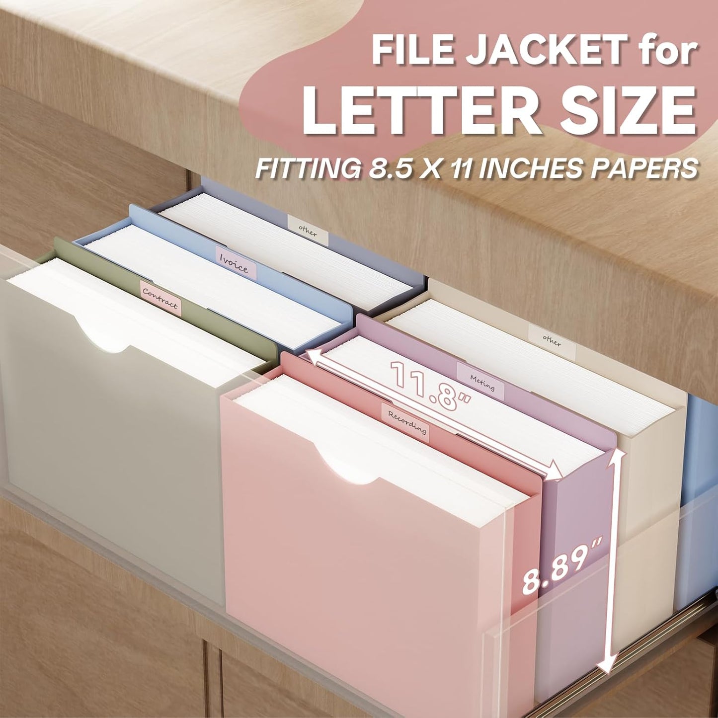 Plastic 3 Inch File Jackets Letter Size,12 Pack Manilla Pocket Folders,Expandable File Jackets for Document,Heavy Duty Expansion Pocket,Straight Cut Tabs,Poly File Jacket,Morandi Color