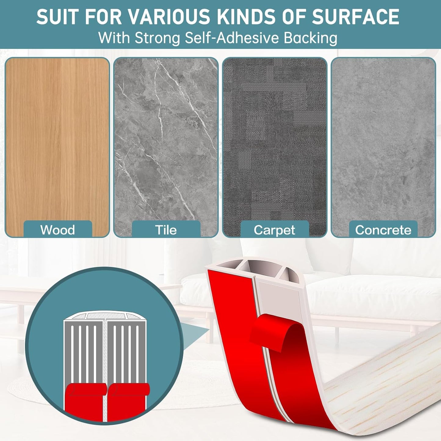 Floor Cord Cover Self Adhesive Cord Hider Floor Extension Cord Covers for Floor Power Cord Protector Cable Management Prevent Cable Trips Cable Cavity 0.47" W x 0.27" H (Beige Wood, 10Ft)