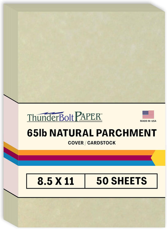 50 Natural Parchment 65lb Cover Paper Sheets 8.5X11 Inches Cardstock Weight Colored Sheets 8.5" X 11" (8.5X11 Inches) Standard Letter|Flyer Size - Printable Old Parchment Semblance
