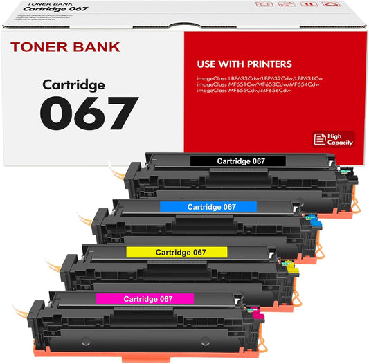 067 067H Toner Cartridge Set MF654Cdw MF656Cdw Compatible Replacement for Canon 067 067H Color ImageCLASS LBP632Cdw LBP633Cdw MF653Cdw Printer 4 Pack High Yield Ink (Black Cyan Yellow Magenta)