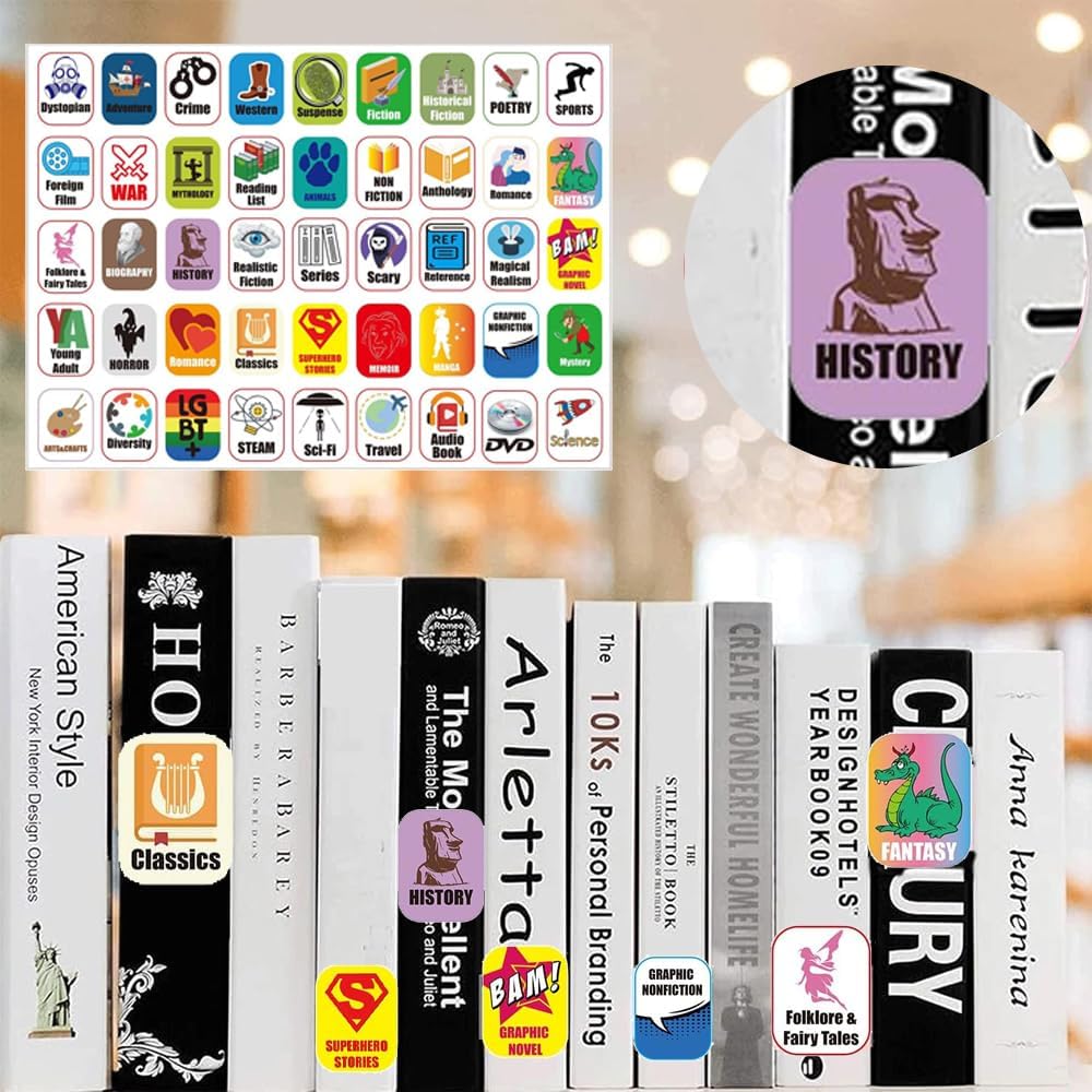 45 Genre Book Spine Labels for Library | Set of 450 Classroom Library Classification Stickers