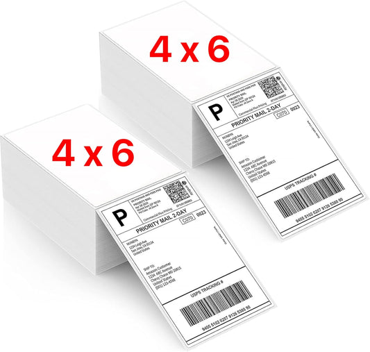 Fanfold [4 x 6 inch] x [1000 Labels] Thermal Stack Direct White Strong Adhesive Perforated Postage Shipping Printer Compatible with Zebra SNBC Epson Rollo (1000 Labels, Fanfold)