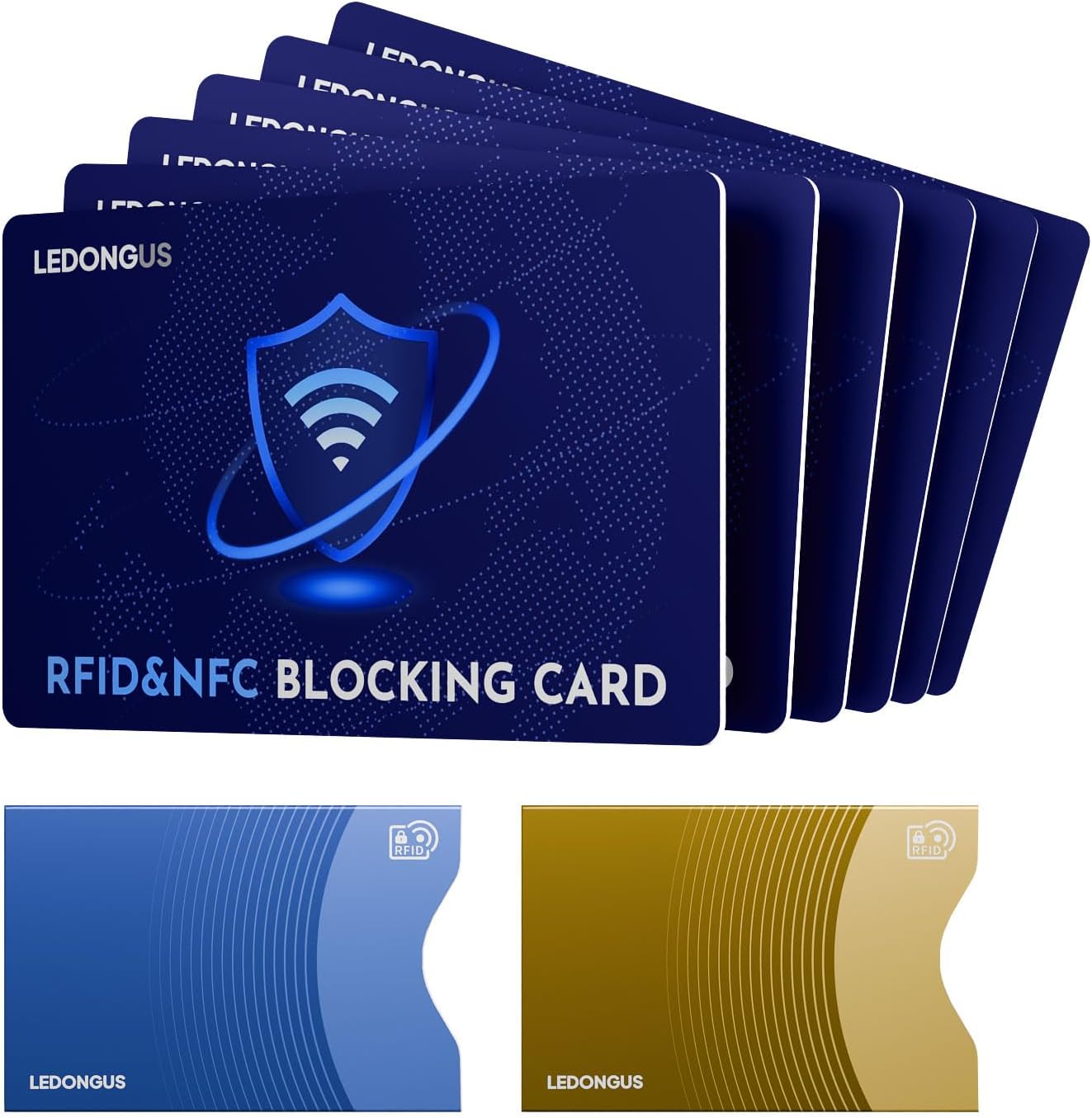 RFID Blocking Cards – 6 Pack | Anti-Theft Contactless NFC Protection for Debit Credit Cards & Wallet | Slim & Durable Perfectly fits in Wallet | 2 RFID Sleeves Included | Blue