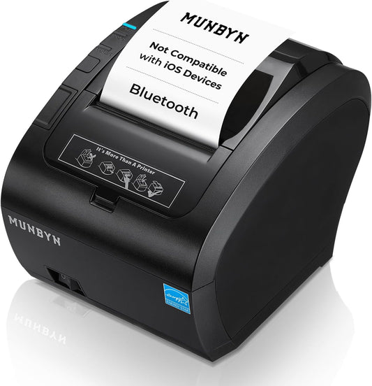 MUNBYN Bluetooth Thermal Receipt Printer P047, 80mm POS Printer, Thermal Printer with USB Serial Ethernet, Bluetooth, Support Android Windows PC (Do Not Support iOS Paypal Doordash Grubhub Vagaro)