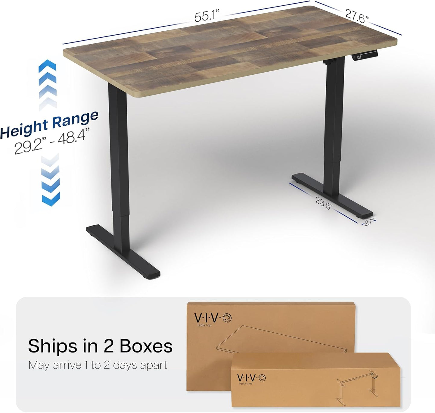 VIVO Electric 55 x 28 in Standing Desk, Memory Height Adjustment, 1B Series, One-Piece Reclaimed Wood Top, Black Frame, DESK-KIT-1B55P