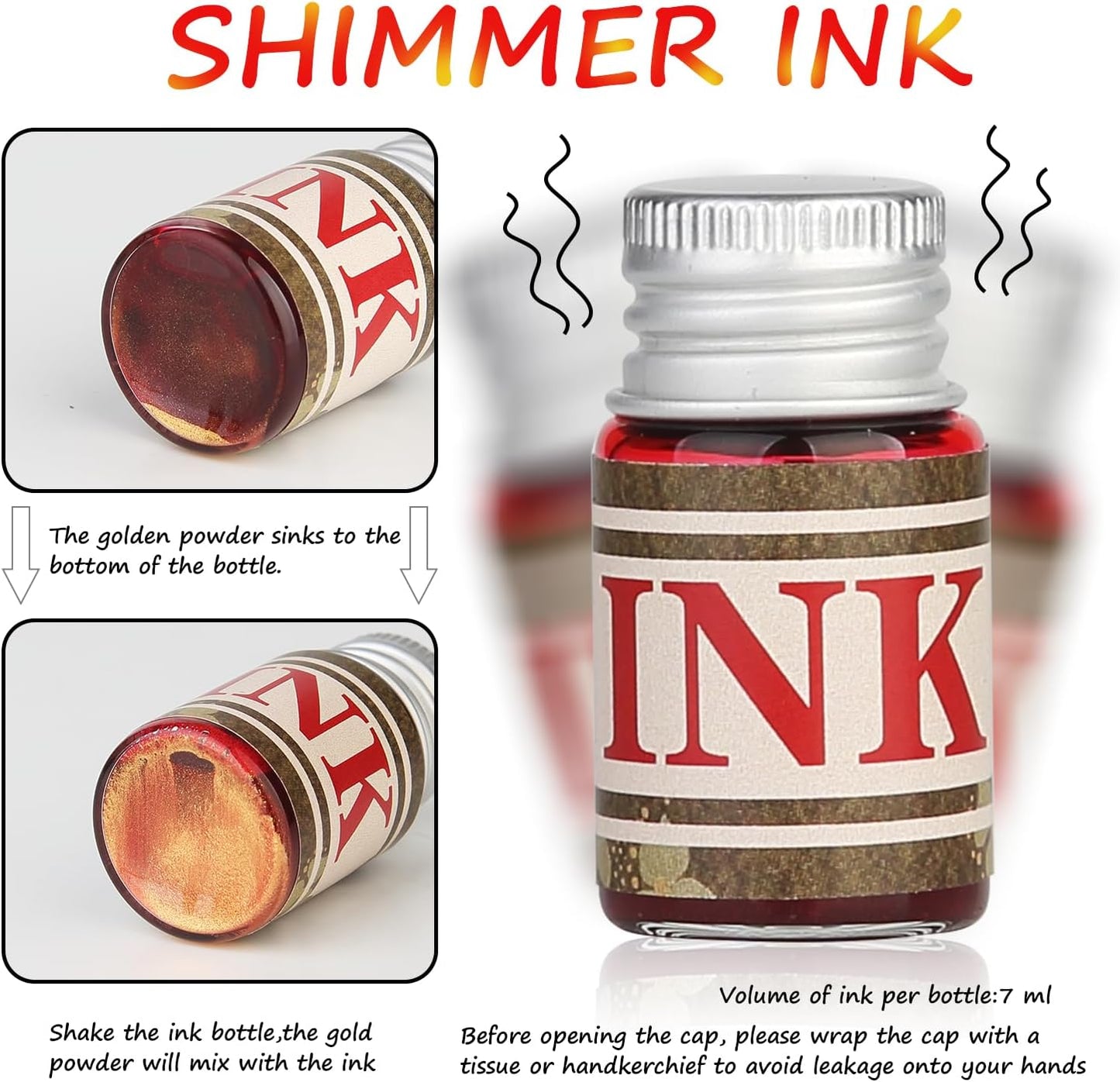 Glass Dipped Crystal Calligraphy Pen Set with 5 Colorful India Ink, 1 Pen Holder, 1 Cleaning Cup, Ink Drip Tool, Signatures, Drawing, Decoration Kits for Beginners