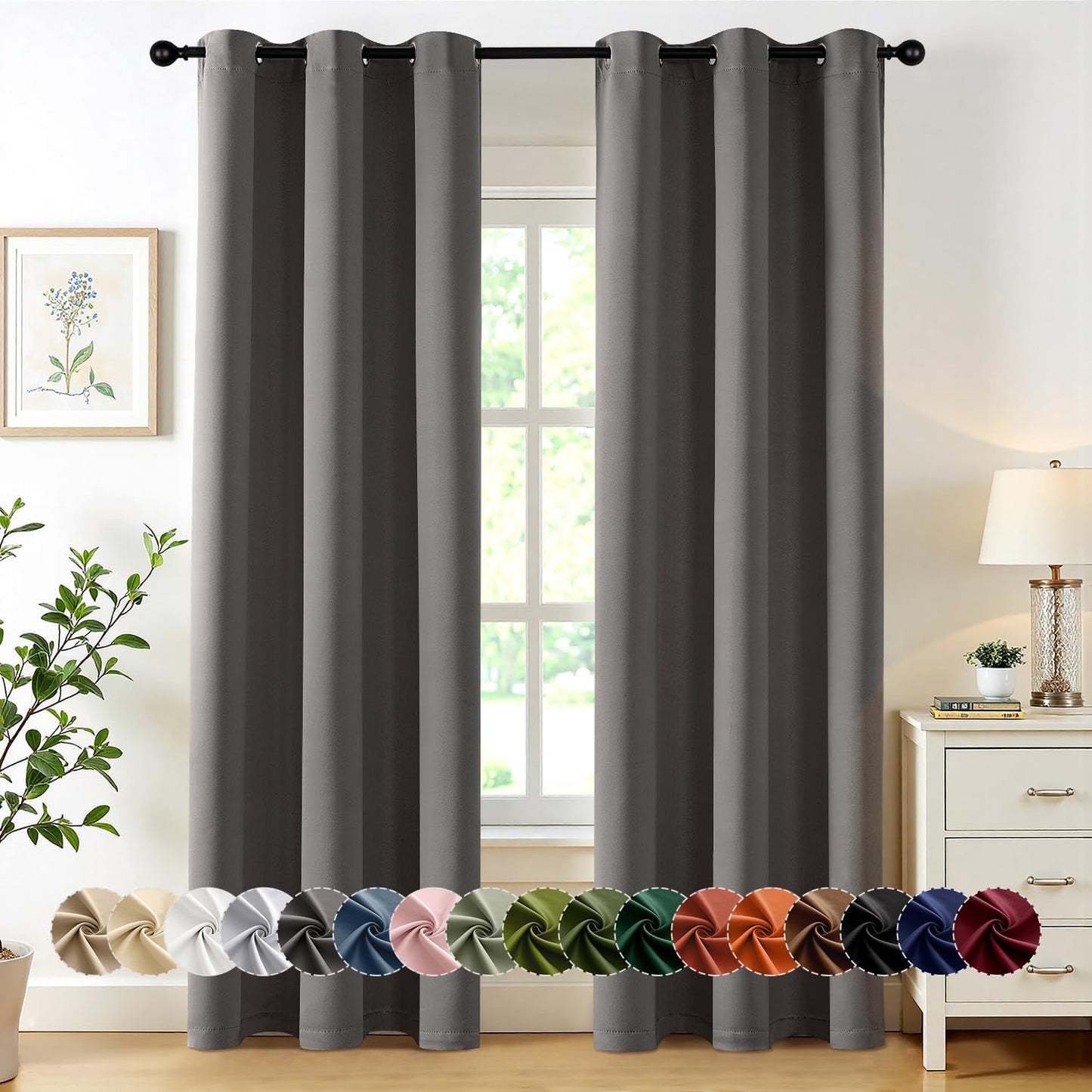MIULEE Grey Blackout Curtains for Bedroom Living Room 72 Inches Long 2 Panels, Thermal Insulated Room Darkening Drapes Solid Grommet Top Noise Reduction Light Blocking Window Curtains W40 x L72 Inch