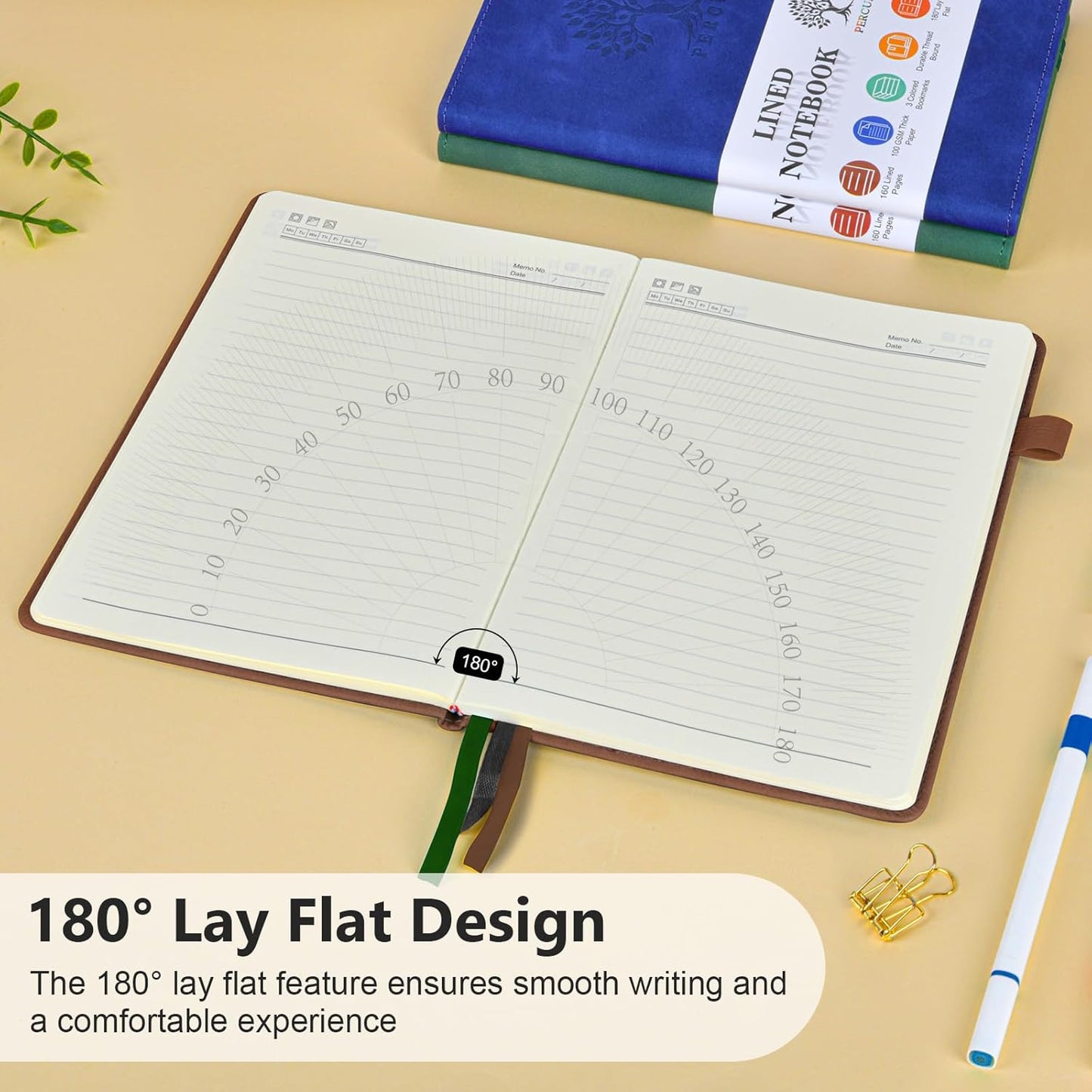 PERCUN Lined Journal Notebook for Men & Women, 160 Pages College Ruled Journal for Writing, A5 Hardcover Leather Notebooks for Work, School, Business, Travel, Daily Diary 5.9" x 8.5" - Brown