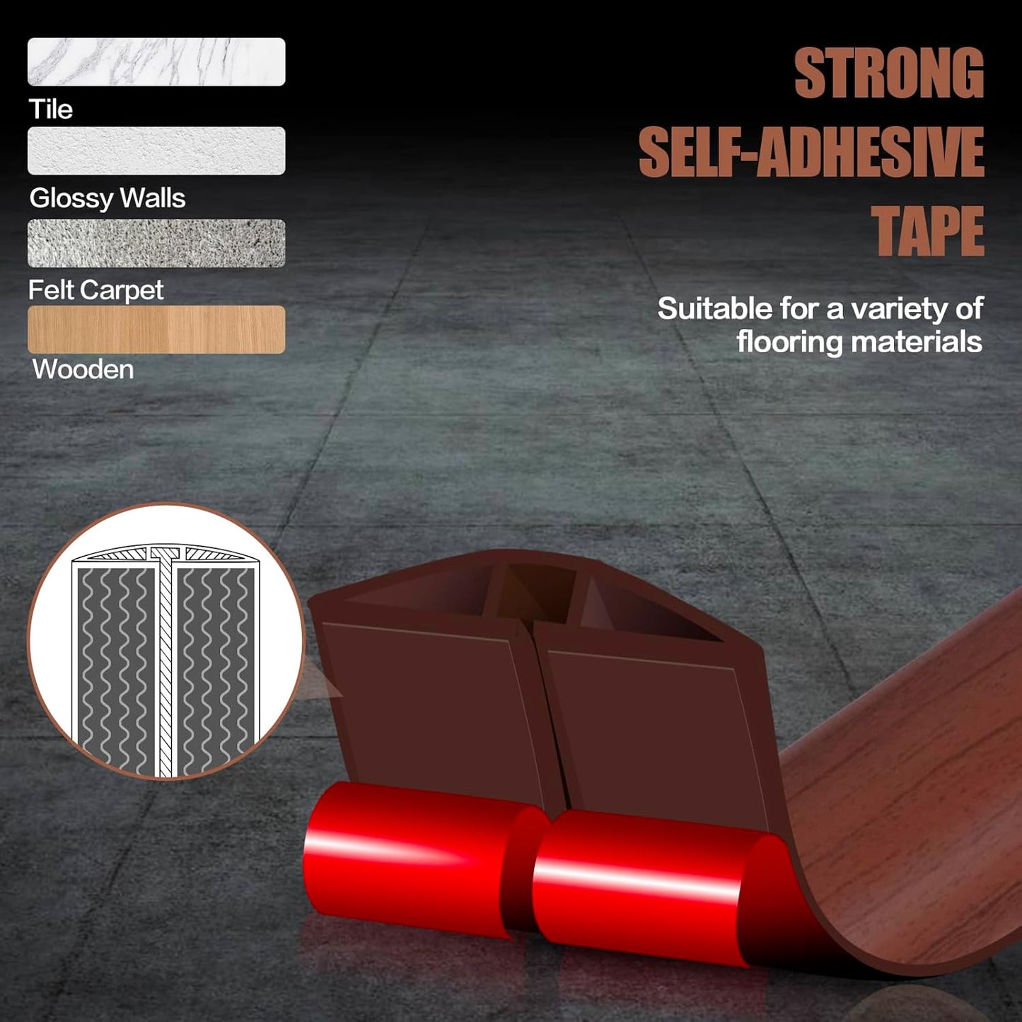 Floor Cord Cover Self Adhesive Cord Hider,20FT Cable Management, Extension Strip Protector for Wires, Prevent Cable Trips for Offices, Gyms, Exhibitions Cavity:0.39"(W) x0.27(H) Wood Red Teak