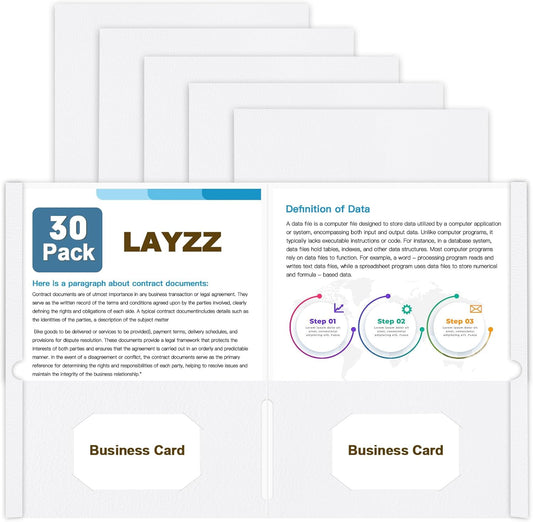 Folders with Pockets, LAYZZ 30 Pack Paper Pocket Folders, 2 Pocket Folders Fits Letter Size Paper, for School Office and Home (White)