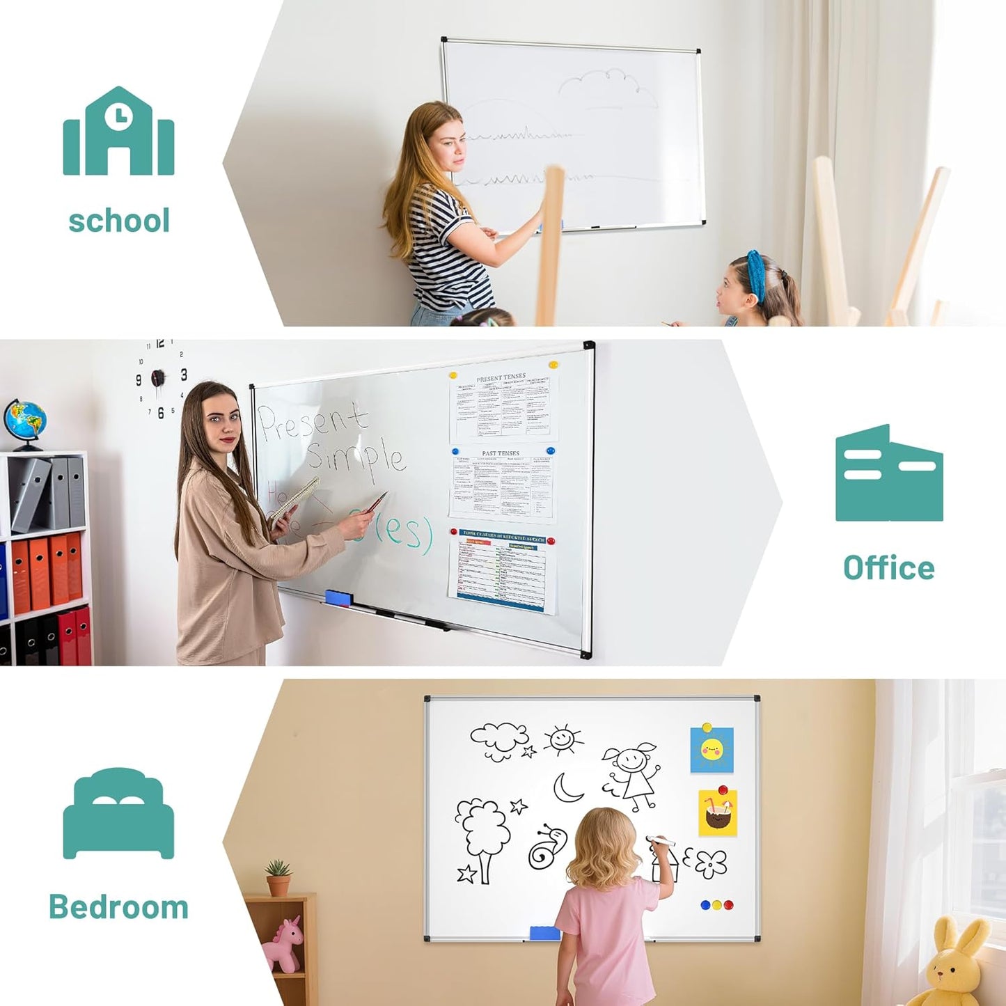 Magnetic Dry Erase White Board - 46 x 33 Inch Whiteboard for Wall - 4 x 3 Large Wall-Mounted Board with Silver Aluminum Frame, 1 Magnetic Eraser, 2 Pens, 1 Detachable Marker Tray, 6 Magnets