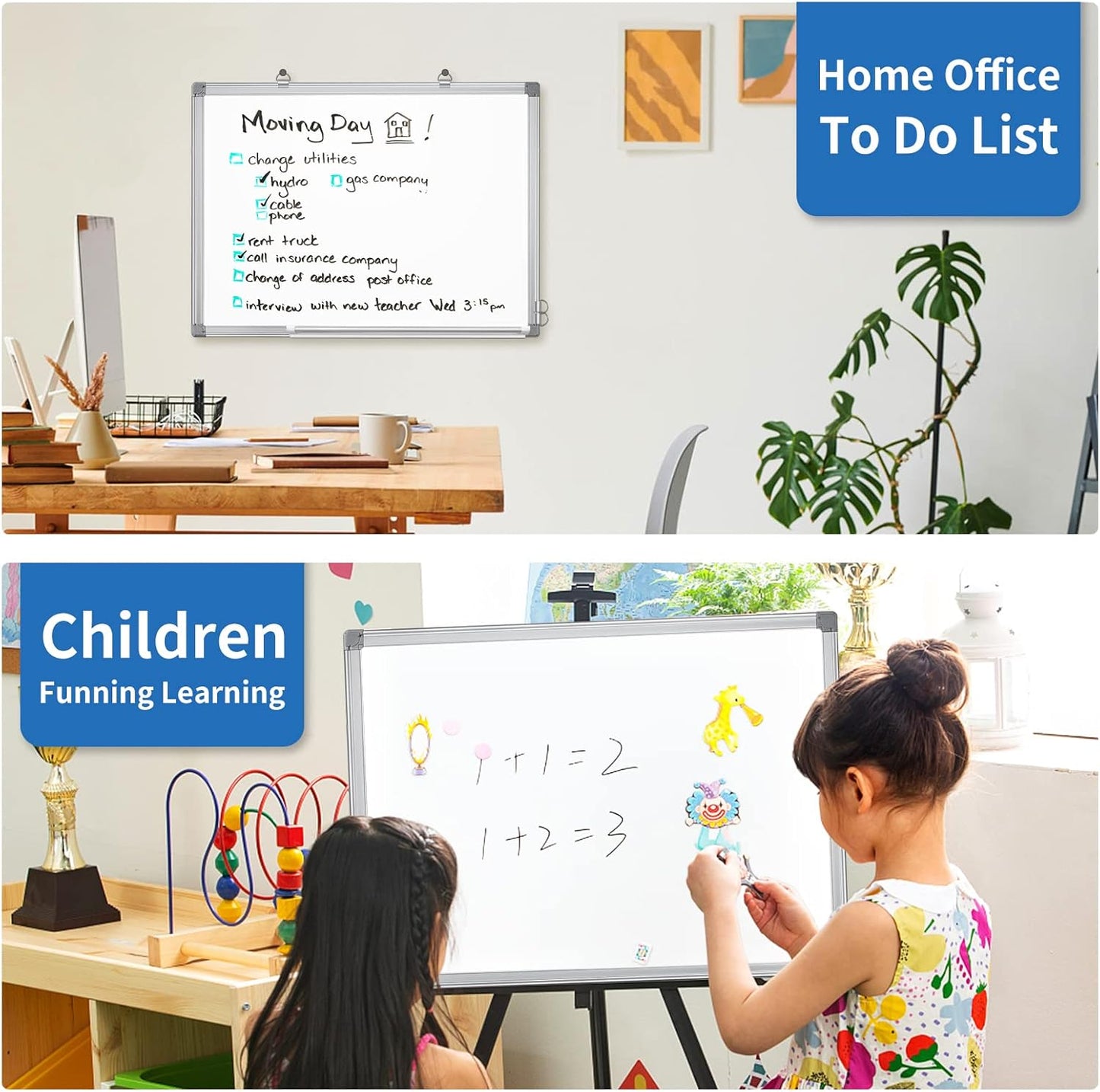 White Board Dry Erase, 24 x 18 inch Magnetic Dry Erase Board Whiteboard for Wall, Aluminum Frame Hanging Whiteboard Marker Board Writing Board for Home Classroom Office