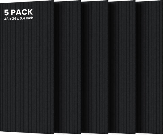 5 Pack Acoustic Panels, 48 x 24x 0.4 Inch Sound Proof Panels for Walls, Premium Wall Sound Absorbing Panels, Decorative Sound Dampening Panels for Media Room, Office and Studio,Black