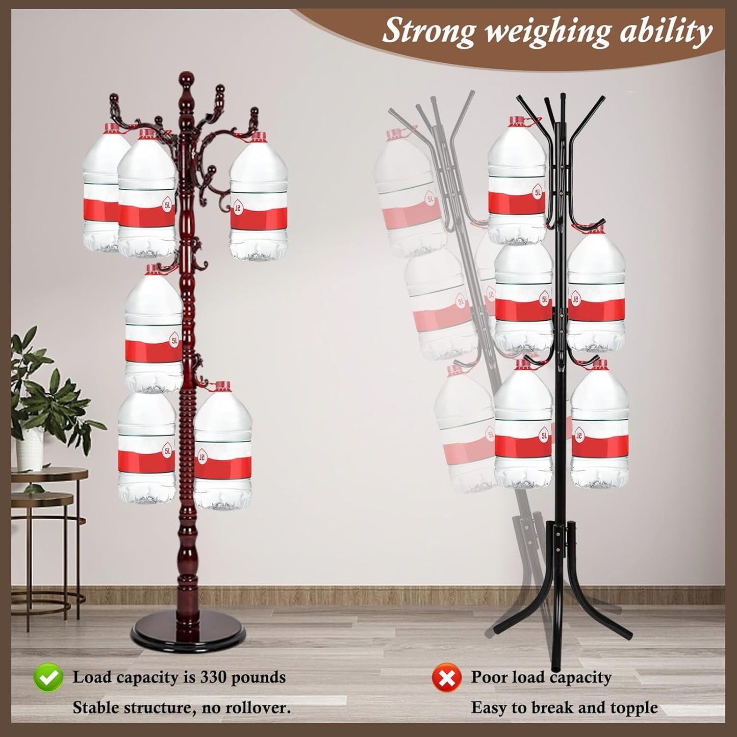 Wooden Coat Rack Freestanding, Vintage Coat Racks with Sturdy Round Base, Adjustable Height 37.40"-72.83" Entrance Coat Rack for Bedroom Living Room Entryway (Solid wood Rosewood)