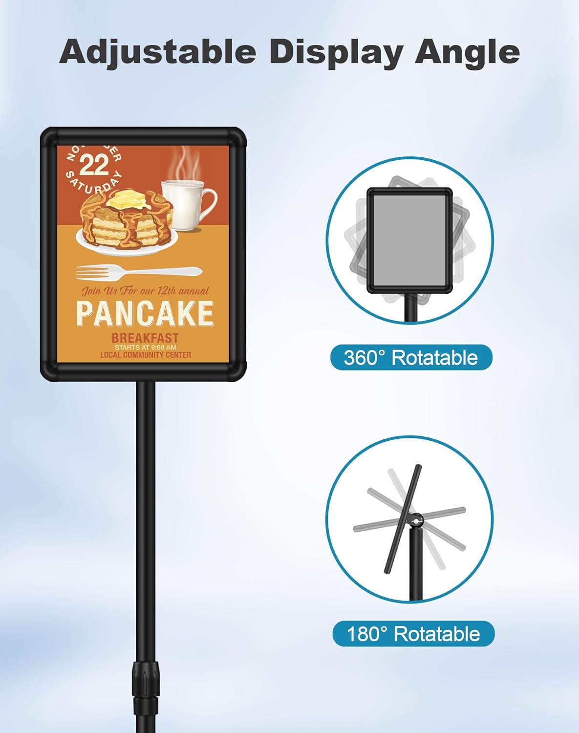 2 Pack Sign Holder Stand 8.5x11 inch for Display, Height Adjustable Floor Standing Signage Stand with 360° Rotated Snap Open Frame for Malls, Schools, Advertising, Outdoor Poster Stand