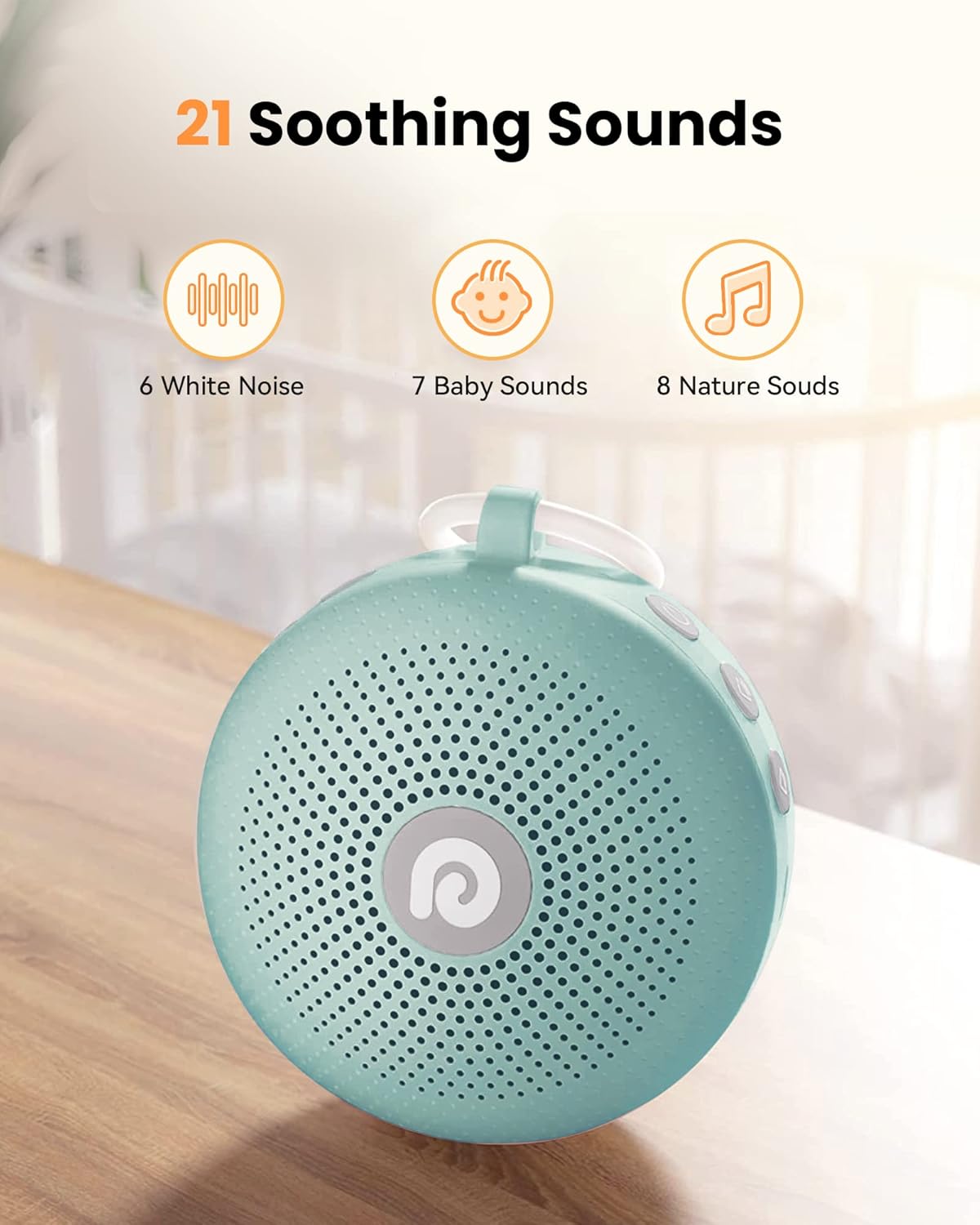 Dreamegg Sound Therapy Machine - Portable Sound Machine for Baby Adult, Features Powerful Battery, 21 Soothing Sound, Noise Canceling for Office & Sleeping, Sound Therapy for Home, Travel, Gift, Green